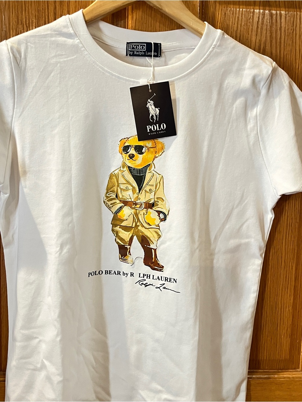 Polo by Ralph Lauren White T-Shirt with Beige & Brown Polo Bear Graphic